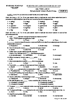 Đề kiểm tra chất lượng học kì II môn Tiếng Anh Lớp 10 - Mã đề 169 - Năm học 2017-2018 - Sở giáo dục và đào tạo Thái Bình
